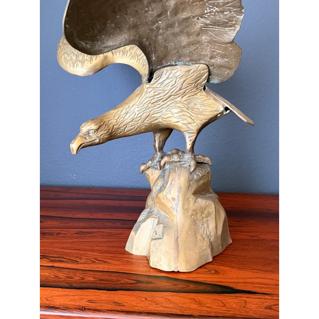 Brass 1970s Brass American Bald Eagle Sculpture on Rock For Sale - Image 8 of 12