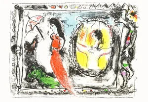1964 Lithograph "Femme Avec Parapluie" (Woman With Umbrella) by Marc Chagall