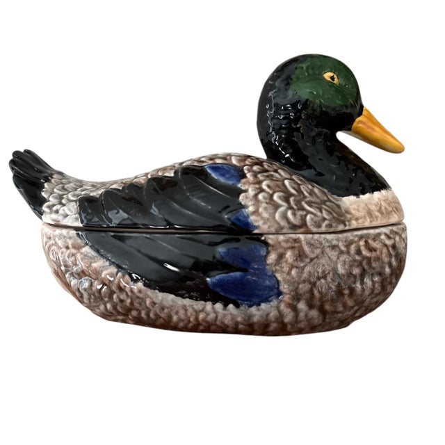 English Vintage Bordallo Pinheiro Mallard Duck Soup Tureen With Ladle For Sale - Image 3 of 11