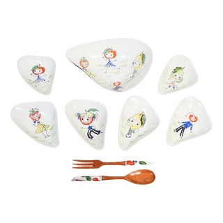 Painted Ceramic Table Set from Rometti, Set of 9 For Sale