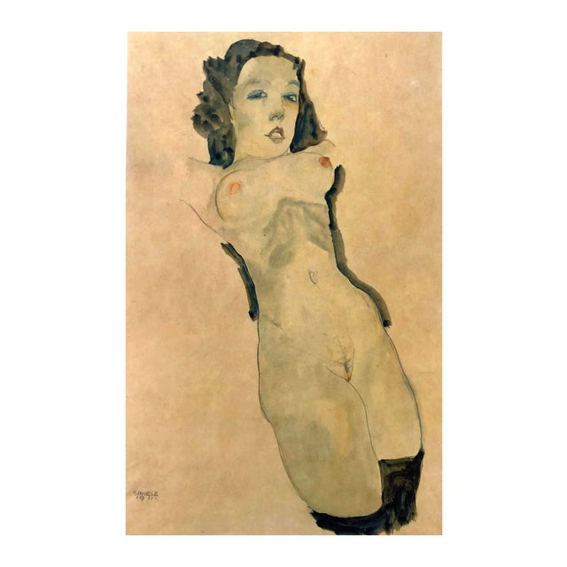 Artist: Egon Schiele Country: Austria Title: Naked woman with Black Stocking Medium: Offset – 9 Paper: Heavy paper 16 x 12...