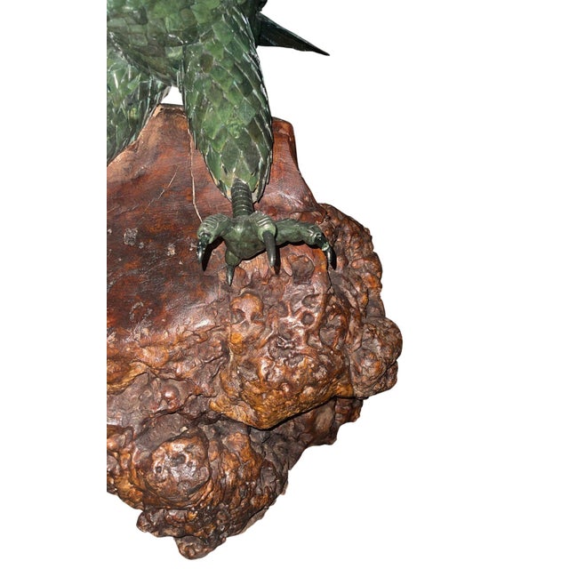 Monumental 20th Century Chinese Spinach Jade Carved Eagle on Naturalistic Base For Sale - Image 4 of 11