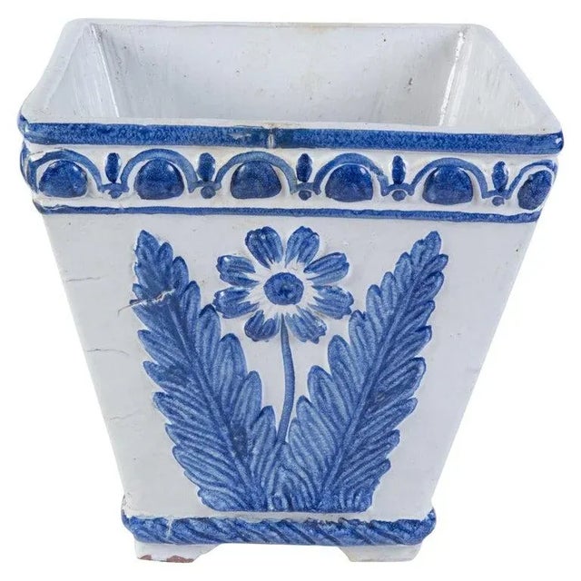 Blue 1980s Large Portuguese Blue & White Pottery Jardinière For Sale - Image 8 of 8