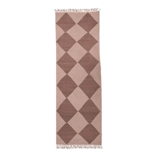 Redwood & Rust Diamond Checker Zanafi Flatweave Moroccan Runner Rug 2'5"" X 10' For Sale