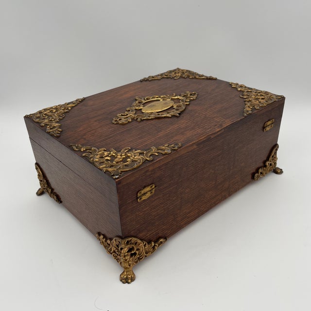 Late 19th Century French Brass Mounted Oak Dressing Box For Sale - Image 6 of 6