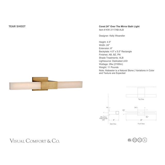 Kelly Wearstler for Visual Comfort Covet 24" Alabaster Bath Light in Antique-Burnished Brass For Sale - Image 17 of 18