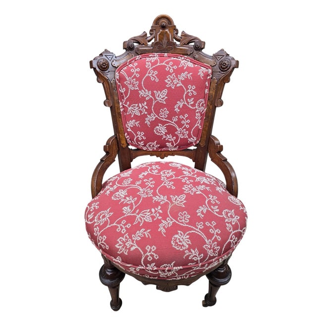Antique Victorian Carved Walnut Parlor Chairs - Pair For Sale In Chicago - Image 6 of 12