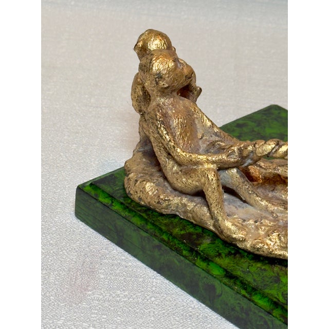 Metal Mid-Century James Mont Style Bespoke Hand Gilt & Faux Malachite "Monkey Business" Art Sculpture / Business Card Holder - Newly Painted For Sale - Image 7 of 12