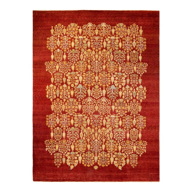 Eclectic, One-of-a-Kind Hand-Knotted Area Rug - Orange, 9' 1" x 12' 1" For Sale