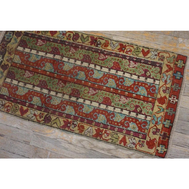 1880s Multicolor Abstract Geometric Antique Turkish Sivas Yastik Carpet 1'8" X 3'1" Handknotted Wool Rug For Sale In New York - Image 6 of 15