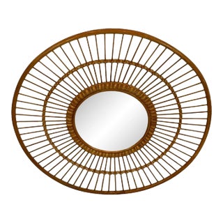 1970's Rattan Sunburst Mirror For Sale