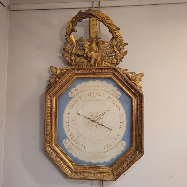 Gold Louis XVI Torricelli Barometer in Carved and Gilded Wooden Frame, France, 18th Century For Sale - Image 8 of 18
