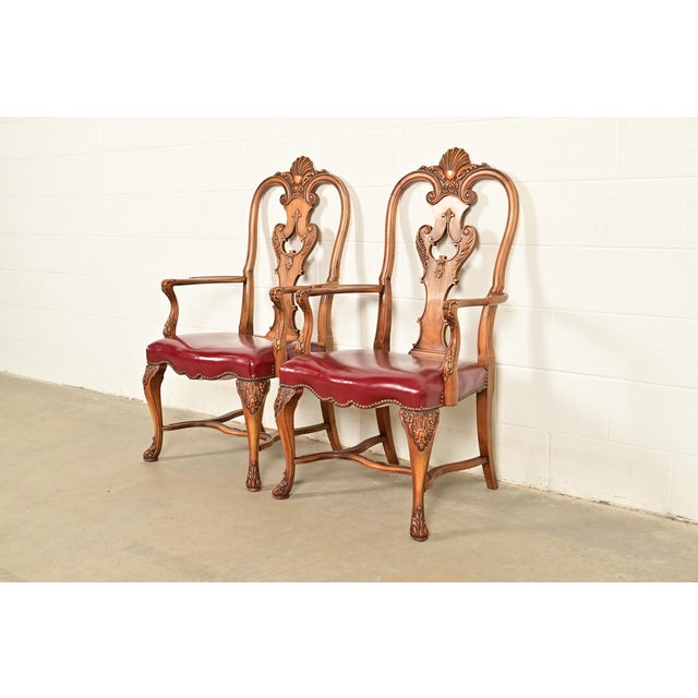 Queen Anne Berkey & Gay Antique Georgian Burled Walnut Armchairs, Pair For Sale - Image 3 of 15