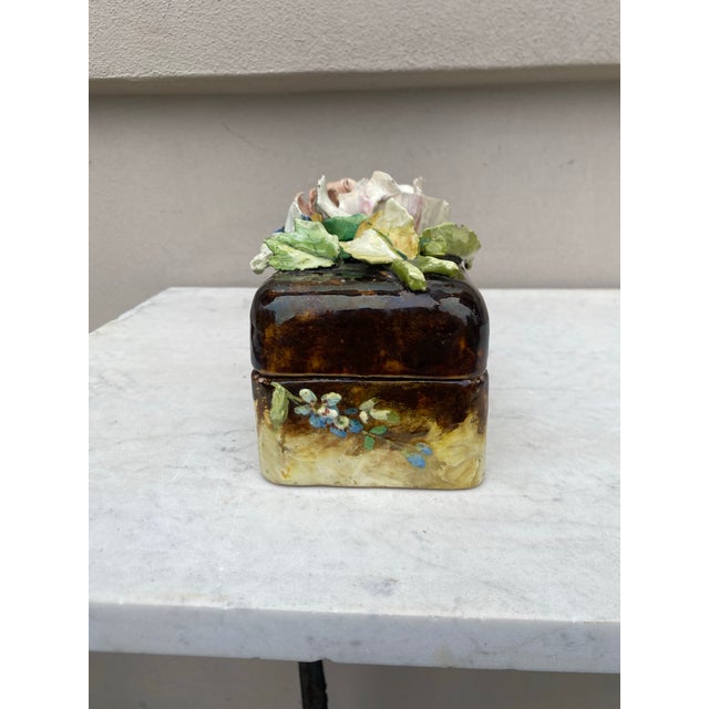 Large Rare 19th Century Majolica Flowers Box For Sale - Image 9 of 11