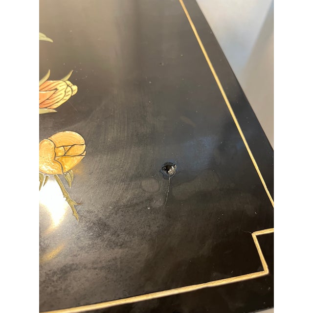 Mid-Century Chinese Black Lacquer Cabinet With Mother of Pearl Inlays For Sale - Image 13 of 17
