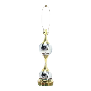 Double Chrome Globe Brass Link Connected Turned Metal Shape Table Lamp MINT