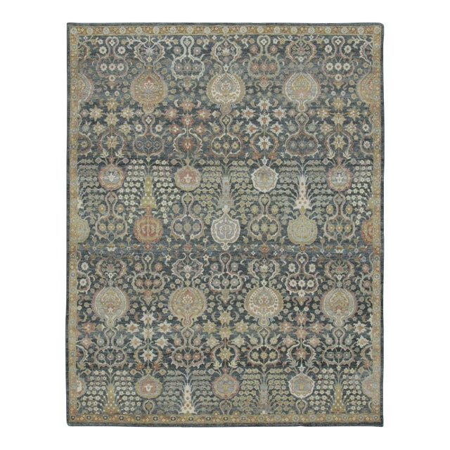 Rug & Kilim’s Persian-Inspired Rug, Victorian Floral Trellis on Charcoal-Blue Field For Sale