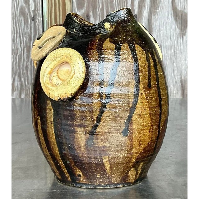 Vintage Boho Original Studio Pottery Drip Glaze Vase For Sale - Image 12 of 12