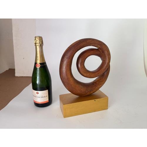 Abstract Wood Sculpture, Brown and Gold color Base France 1970