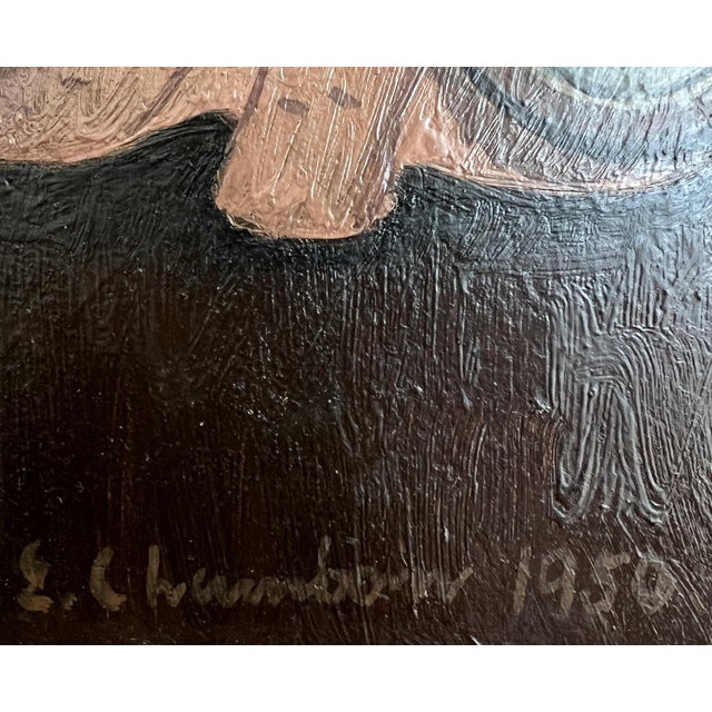 Modern Emile Chambon, Jeune fille assise avec un petit miroir, 1950, Oil on Cardboard, Framed For Sale - Image 3 of 16