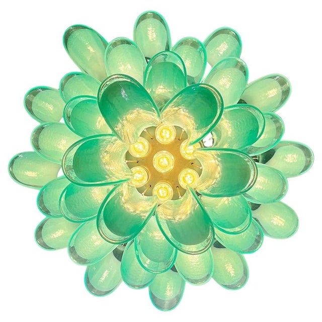 Italian Green Petal Chandelier, Murano, 1995 For Sale - Image 10 of 11