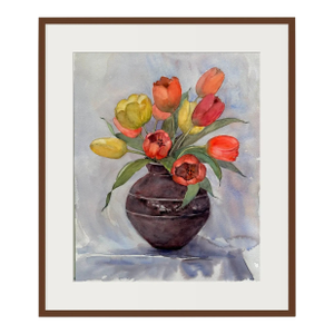 "Vibrant Hues of Spring" Original Impressionist Flower Still Life Watercolor on Paper Painting Art by Anna Novick, Framed