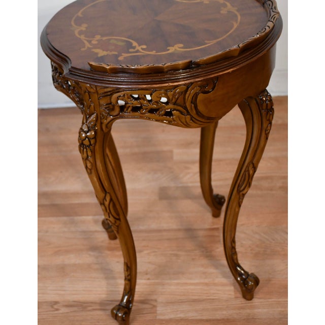 Brown 1920s Antique French Louis XV Walnut & Satinwood Inlay Side / End Table For Sale - Image 8 of 10
