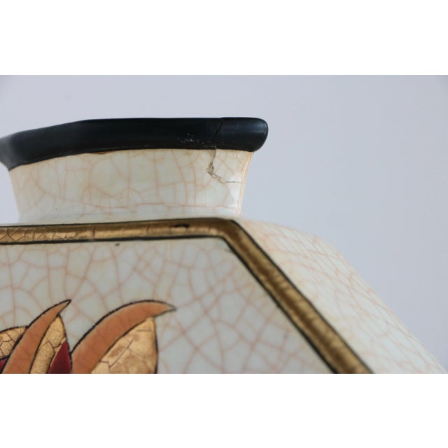 Cream Longwy France Art Deco Rose Octagonal Vase For Sale - Image 8 of 9