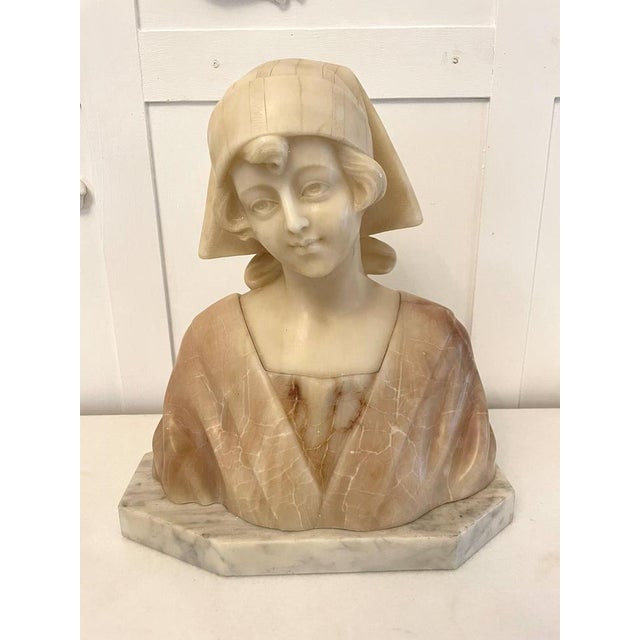 Stone Antique Victorian Alabaster Bust, 1860 For Sale - Image 7 of 14