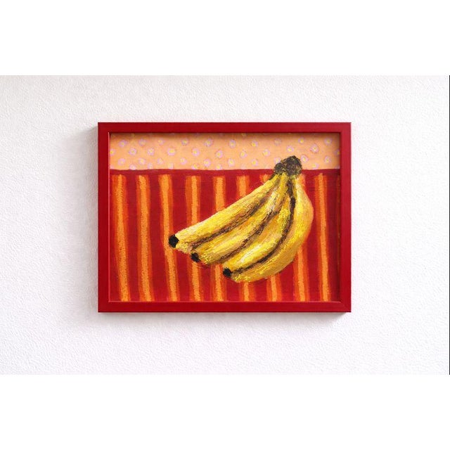 Modern Banana Still Life Painting on Paper, Colorful Modern Folk Art, 9 X 12 Original Acrylic and Oil Pastel Artwork For Sale - Image 3 of 4