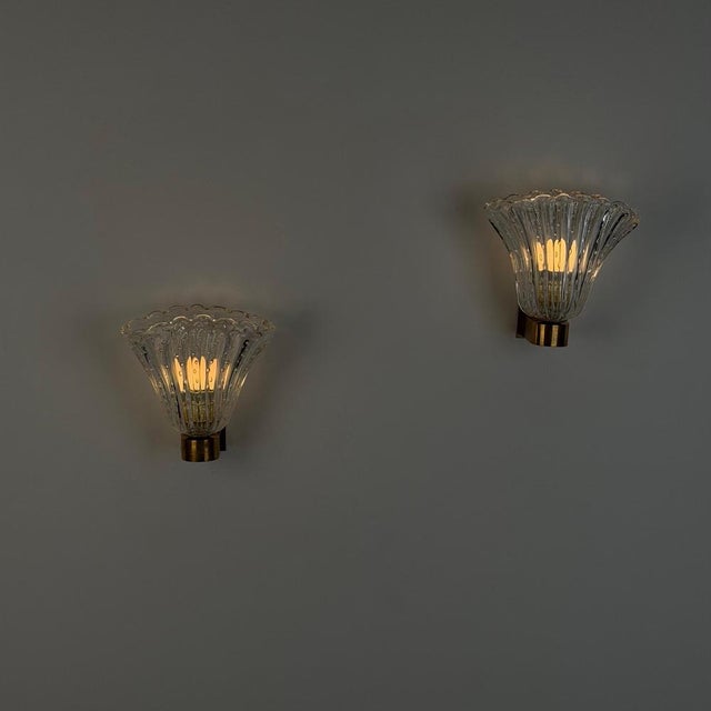 Bullicante Murano Glass Wall Sconces from Seguso, 1940s, Set of 2 For Sale - Image 3 of 18