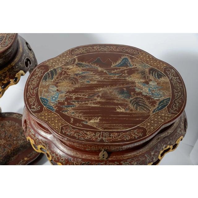 Pair of Chinese Painted & Lacquered Parcel Gilt Chinoiserie Tall Pedestals For Sale In West Palm - Image 6 of 13