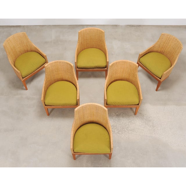 Contemporary Set of Six McGuire Umbria Woven Rattan Cane Dining Armchairs For Sale - Image 3 of 18