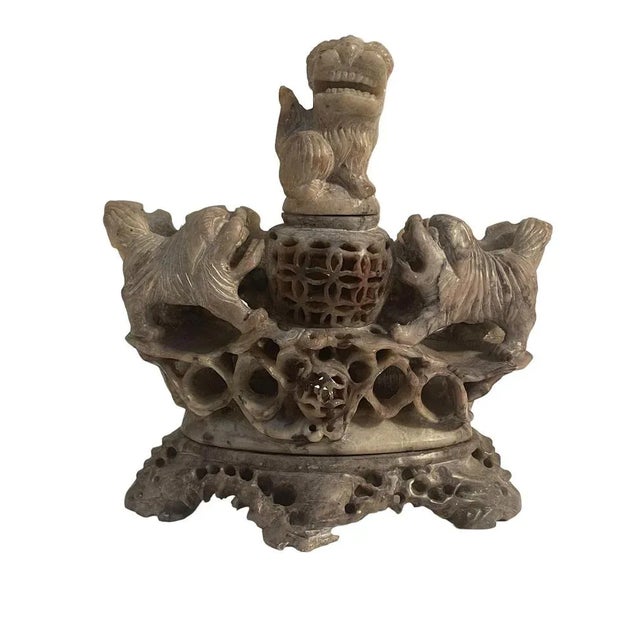 Chinese incense burner, 19th century, soapstone A refined collector's item, intact, this antique Chinese incense burner...