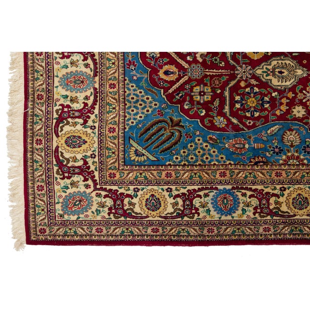 Red 1950s Tabriz Persian Hand-Knotted Wool Rug For Sale - Image 8 of 8