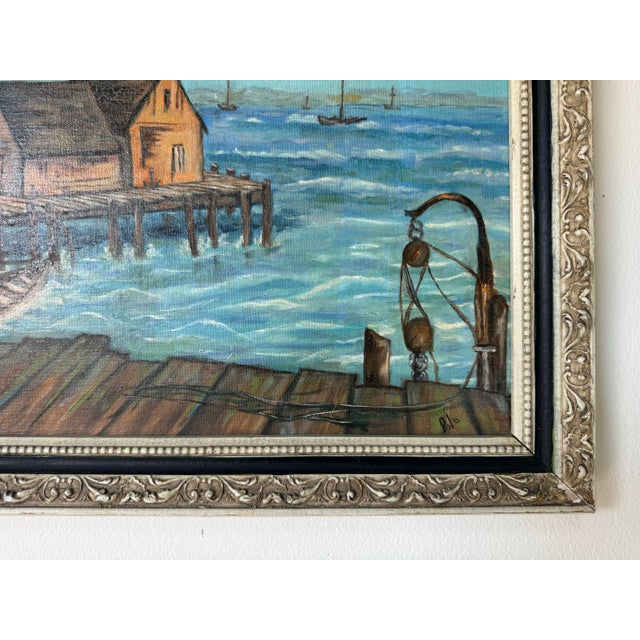 Blue Vintage “Polo” Coastal Impressionist Oil on Masonite Board – Framed For Sale - Image 8 of 12