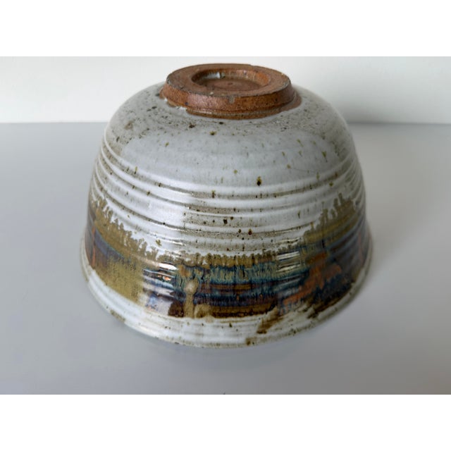 1980’s Vintage Organic – Hand Thrown Drip Glaze Stoneware Studio Pottery Bowl – Unsigned For Sale - Image 9 of 12