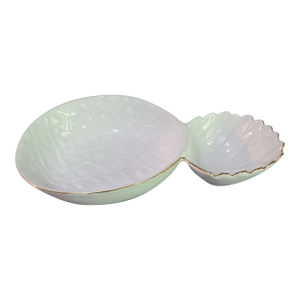 Late 20th Century Lilly Pulitzer Pineapple White Porcelain Elegant Gold Trim Two Part Serving Dish