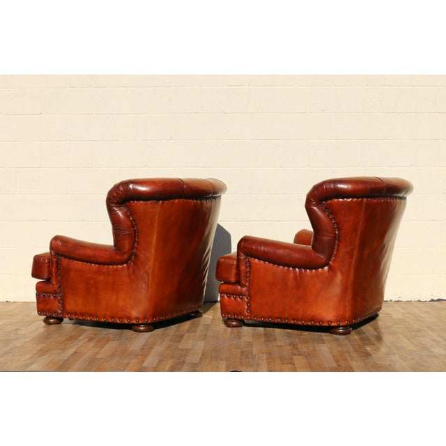 Brown Pair of 1990s Henredon Churchill Tufted Distressed Brown Leather Club Chairs For Sale - Image 8 of 18