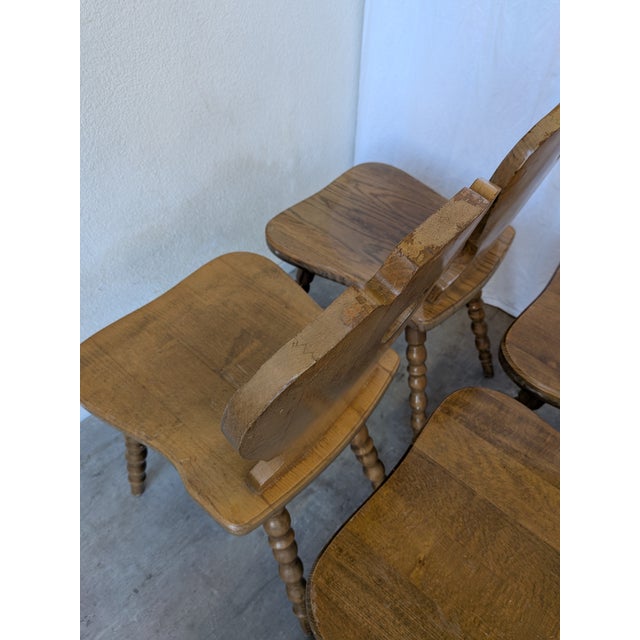 Wood Vintage Tyrolean Farmhouse Heart Cutout Wooden Dining Chairs, 1970s, Set of 8 For Sale - Image 7 of 18