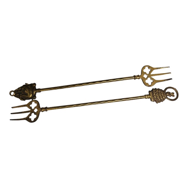 Vintage Long Handled Brass Fire Toasting Fork For Sale
