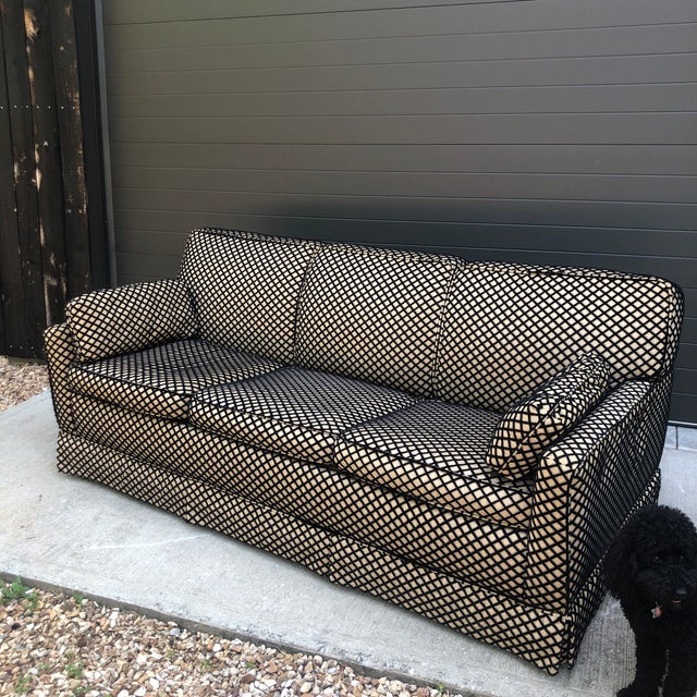Mid-Century Modern 1970s Flexsteel Sofa Checkered Black Velvet Detail For Sale - Image 3 of 9