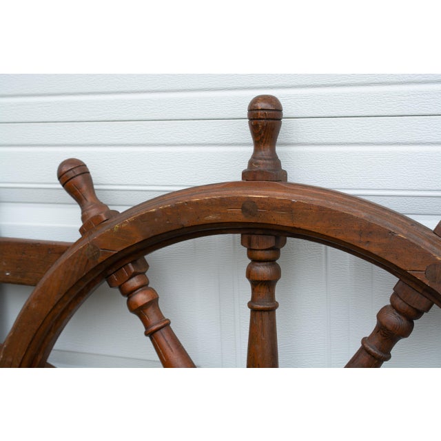 Vintage Nautical Ship Wheel Helm Twin Mahogany Headboards a Pair