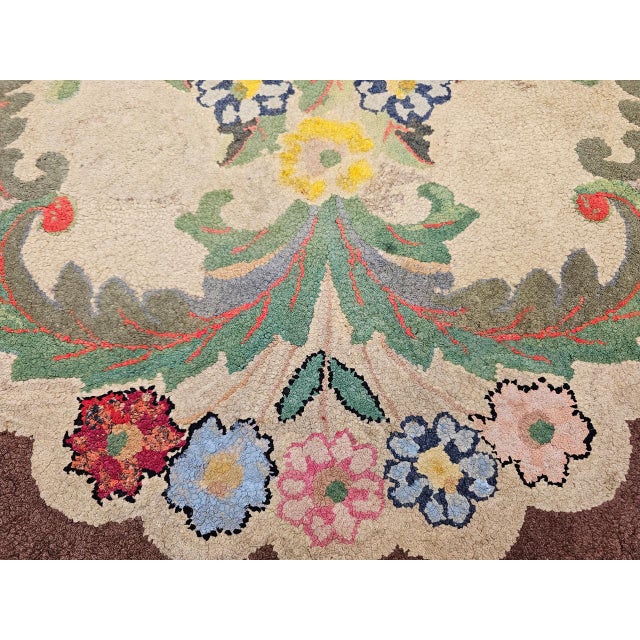 Vintage American Hand Hooked Rug, Wool & Cotton, Floral Pattern, Folk Art Tapestry, 3x5 For Sale - Image 15 of 15