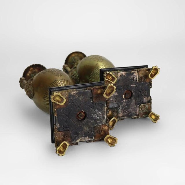 Bronze Pair of Antique Classical Bronze & Slate Garnitures Urns C1890 For Sale - Image 8 of 8
