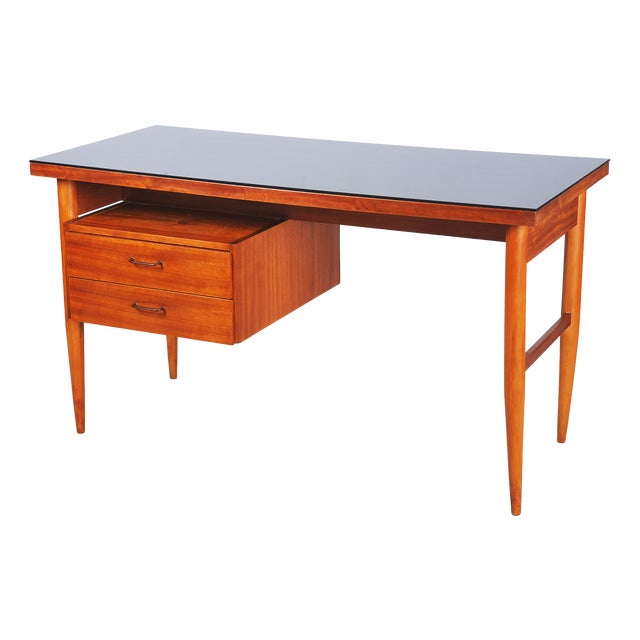 Mid-Century Czech Writing Desk in Mahogany Veneer, 1950s For Sale