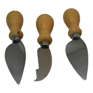 Vintage Professional 3 Pc Large Cheese Knife Set Boni Italy Stainless Steel & Beechwood