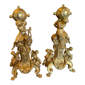Monumental Antique Louis XVI Gilt Bronze Figural Chenets