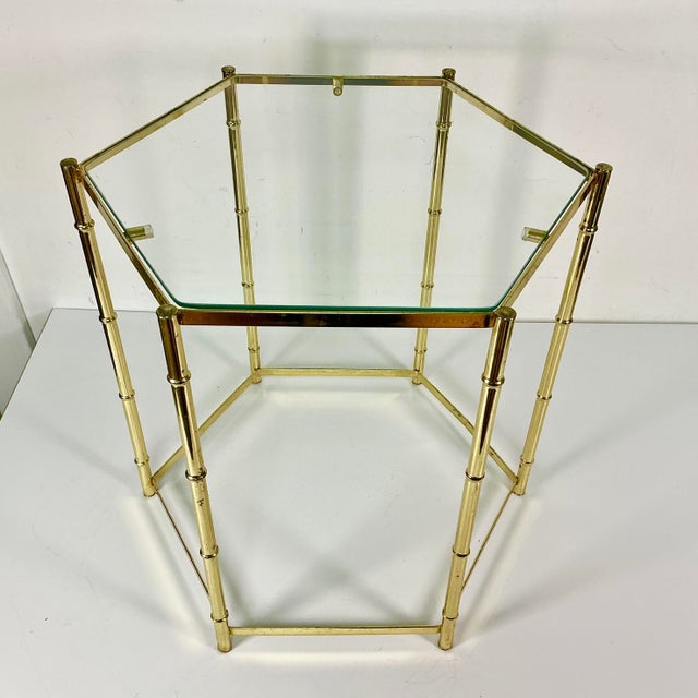 Hollywood Regency 1970s Vintage Boho Chic Coastal Hollywood Regency Faux Bamboo Metal Drinks Table. For Sale - Image 3 of 12