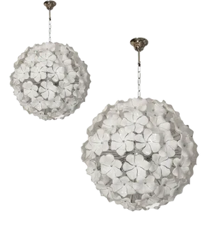 White Lotus Murano Glass Sputnik Chandeliers by Simoeng, Set of 2